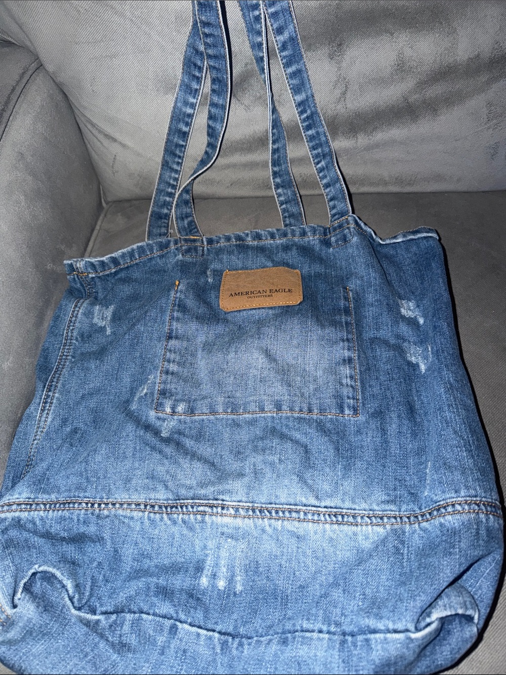 American Eagle Outfitters Blue Denim Tote with Front Pocket